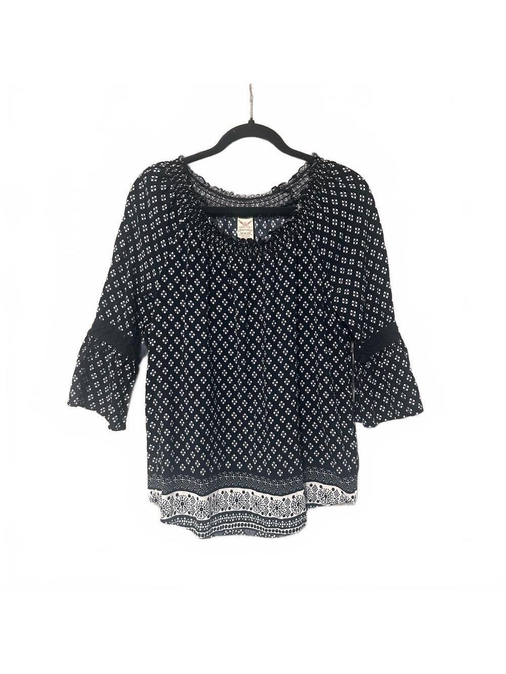 Faded Glory Black and White Floral Blouse